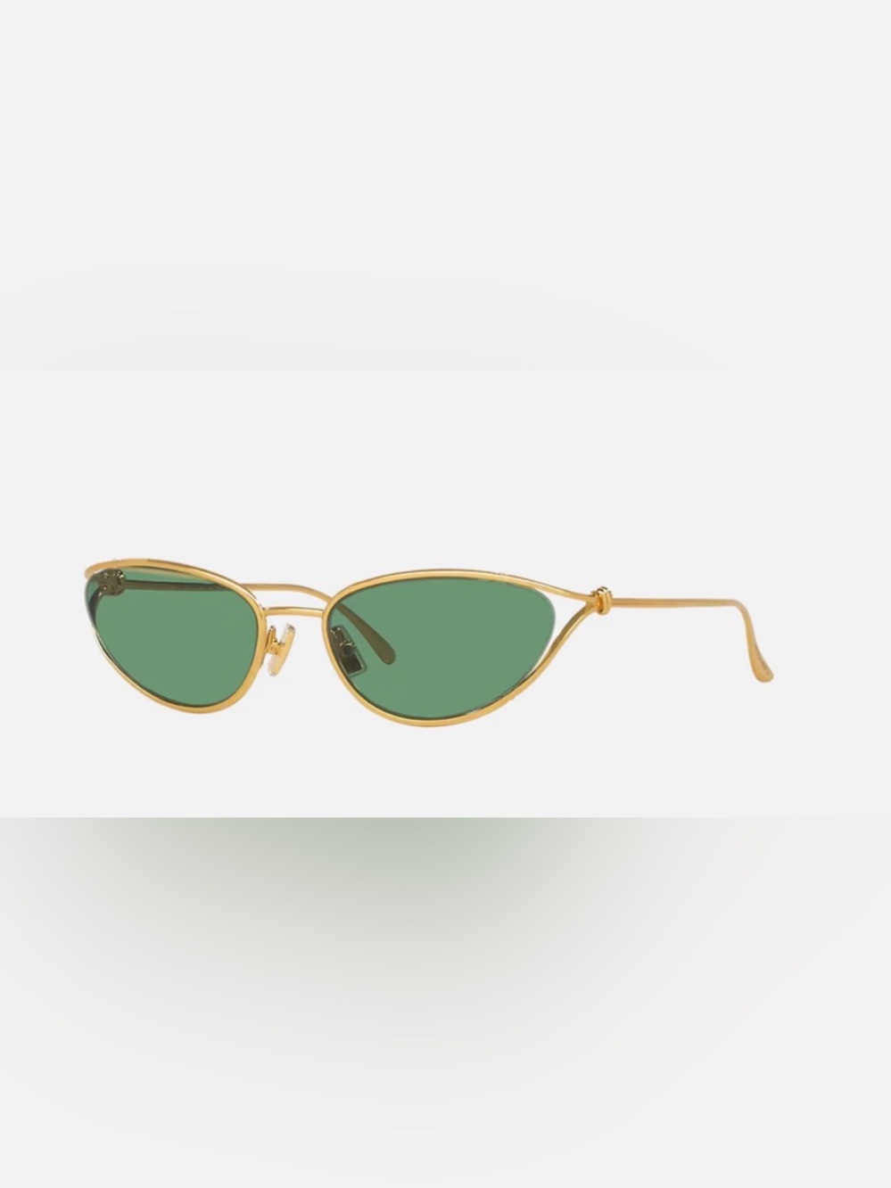 Bottega Veneta Gold Frame Dark Green Lens Slim Cat-Eye Sunglasses